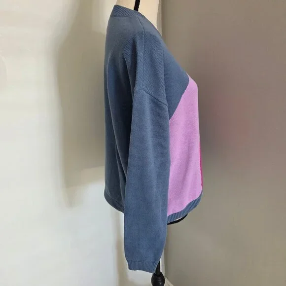 Lou & Grey Colorblock Sweater Womens Small Gray Pink Drawstring Relax Slouchy - Picture 5 of 7